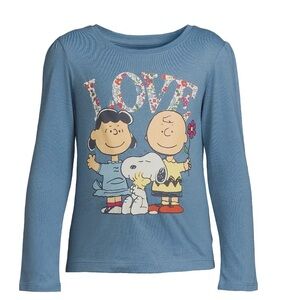 Girls Long sleeve T-Shirt, Size 6 Blue Love Valentine’s Day Peanuts Snoopy NWT